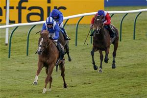 NEWMARKET, ENGLAND - MAY 01: Jim Crowley riding Mohaafeth cruise to a comfortable win in The Betfair Newmarket Stakes at Newmarket Racecourse on May 01, 2021 in Newmarket, England. Only owners are allowed to attend the meeting but the public must wait until further restrictions are lifted. (Photo by Alan Crowhurst/Getty Images)