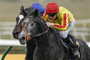 NEWMARKET, ENGLAND - MAY 02: Jamie Spencer riding River Alwen (yellow) win The Better Odds On Betfair Exchange Handicap at Newmarket Racecourse on May 02, 2021 in Newmarket, England. Only owners are allowed to attend the meeting but the public must wait until further restrictions are lifted. (Photo by Alan Crowhurst/Getty Images)