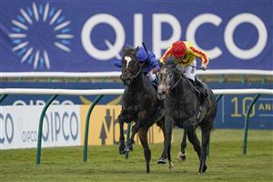 NEWMARKET, ENGLAND - MAY 02: Jamie Spencer riding River Alwen (yellow) win The Better Odds On Betfair Exchange Handicap at Newmarket Racecourse on May 02, 2021 in Newmarket, England. Only owners are allowed to attend the meeting but the public must wait until further restrictions are lifted. (Photo by Alan Crowhurst/Getty Images)