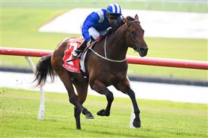 MELBOURNE, AUSTRALIA - MAY 01: Blaike McDougall riding Qeyaady winning Race 1, the Ladbrokes Handicap, during Melbourne Racing at Sandown Hillside on May 01, 2021 in Melbourne, Australia. (Photo by Vince Caligiuri/Getty Images)