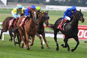 MELBOURNE, AUSTRALIA - MAY 01: Ben Allen riding Valaquenta winning Race 9, the Ladbrokes Easy Form Handicap, during Melbourne Racing at Sandown Hillside on May 01, 2021 in Melbourne, Australia. (Photo by Vince Caligiuri/Getty Images)