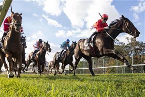 SYDNEY, AUSTRALIA - MAY 01: Sam Clipperton on Exoboom wins wins race 7 the Blacktown Workers Club Group Hawkesbury Guineas during Hawkesbury Cup Race Day at Hawkesbury Race Club on May 01, 2021 in Sydney, Australia. (Photo by Jenny Evans/Getty Images)