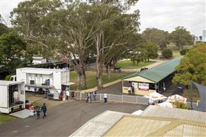 SYDNEY, AUSTRALIA - MAY 01: A general view of the horse stalls during Hawkesbury Cup Race Day at Hawkesbury Race Club on May 01, 2021 in Sydney, Australia. (Photo by Jenny Evans/Getty Images)