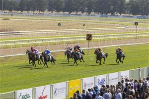 SYDNEY, AUSTRALIA - MAY 01: Joshua Parr (blue) on Steely wins race 2 the Blakes Marine Benchmark 78 Handicap during Hawkesbury Cup Race Day at Hawkesbury Race Club on May 01, 2021 in Sydney, Australia. (Photo by Jenny Evans/Getty Images)