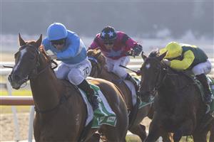 SYDNEY, AUSTRALIA - MAY 01: Tim Clark on Embracer wins race 6 the Hawkesbury XXXX Gold Rush during Hawkesbury Cup Race Day at Hawkesbury Race Club on May 01, 2021 in Sydney, Australia. (Photo by Jenny Evans/Getty Images)
