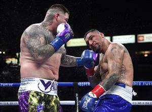 CARSON, CALIFORNIA - MAY 01: Andy Ruiz punches Chris Arreola to a 12 round unanimous decision, during a heavyweight bout at Dignity Health Sports Park on May 01, 2021 in Carson, California. (Getty Images)