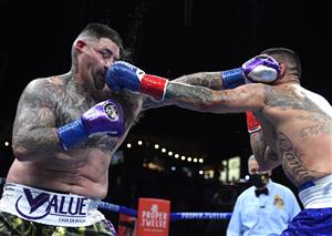 CARSON, CALIFORNIA - MAY 01: Andy Ruiz takes a punch from Chris Arreola, Ruiz would win in a 12 round unanimous decision, during a heavyweight bout at Dignity Health Sports Park on May 01, 2021 in Carson, California. (Getty Images)