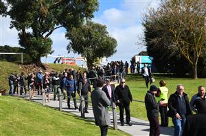 WARRNAMBOOL, AUSTRALIA - MAY 04: General view of crowds arriving on Brierly Day during the Warrnambool Jumps Carnival at Warrnambool Racing Club on May 04, 2021 in Warrnambool, Australia. (Photo by Vince Caligiuri/Getty Images)