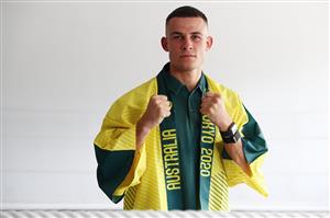 GOLD COAST, AUSTRALIA - MAY 04: Harry Garside poses after the announcement of the Australian boxing squad for the 2020 Tokyo Olympic Games, at Gold COast PCYC on May 04, 2021 in Gold Coast, Australia. (Getty Images)