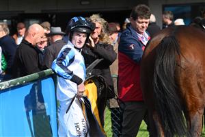 WARRNAMBOOL, AUSTRALIA - MAY 04: Darryl Horner Jnr riding Out And Dreaming after winning Race 1, Welcome Back To The Bool Maiden Hurdle on Brierly Day during the Warrnambool Jumps Carnival at Warrnambool Racing Club on May 04, 2021 in Warrnambool, Australia. (Photo by Vince Caligiuri/Getty Images)