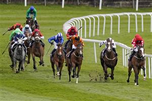CHESTER, ENGLAND - MAY 06: Connor Beasley riding Baryshnikov (2R, white) win The Destination 2 Handicap from Paul Hanagan and Spirit Dancer (L, red) at Chester Racecourse on May 06, 2021 in Chester, England. Only owners are allowed to attend the meeting but the public must wait until further restrictions are lifted. (Photo by Alan Crowhurst/Getty Images)