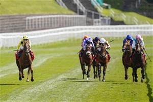 CHESTER, ENGLAND - MAY 06: Andrea Atzeni riding El Drama (L, yellow) win The tote+ Biggest Dividends At tote.co.uk Dee Stakes at Chester Racecourse on May 06, 2021 in Chester, England. Only owners are allowed to attend the meeting but the public must wait until further restrictions are lifted. (Photo by Alan Crowhurst/Getty Images)