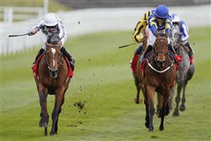 CHESTER, ENGLAND - MAY 06: Ryan Moore riding Japan (L) win The tote+ Pays You More At tote.co.uk Ormonde Stakes at Chester Racecourse on May 06, 2021 in Chester, England. Only owners are allowed to attend the meeting but the public must wait until further restrictions are lifted. (Photo by Alan Crowhurst/Getty Images)