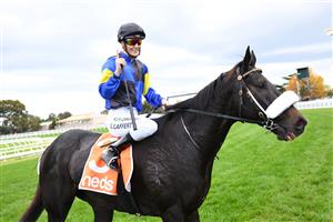 MELBOURNE, AUSTRALIA - MAY 08: Laura Lafferty riding Holbein after winning race 5, the Jra Handicap, during Melbourne Racing at Caulfield Racecourse on May 08, 2021 in Melbourne, Australia. (Photo by Vince Caligiuri/Getty Images)