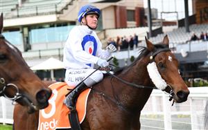 MELBOURNE, AUSTRALIA - MAY 08: Jamie Kah after riding Streetcar Stranger to win race 6, the Thomas North Handicap, during Melbourne Racing at Caulfield Racecourse on May 08, 2021 in Melbourne, Australia. (Photo by Vince Caligiuri/Getty Images)