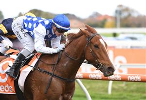 MELBOURNE, AUSTRALIA - MAY 08: Jamie Kah riding Pintoff winning Race 4, the Ian Miller Handicap, during Melbourne Racing at Caulfield Racecourse on May 08, 2021 in Melbourne, Australia. (Photo by Vince Caligiuri/Getty Images)