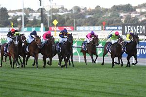 MELBOURNE, AUSTRALIA - MAY 15: Thomas Stockdale riding Summaroca winning Race 7, the Royal Ascot Silver Bowl, during Melbourne Racing at Flemington Racecourse on May 15, 2021 in Melbourne, Australia. (Photo by Vince Caligiuri/Getty Images)