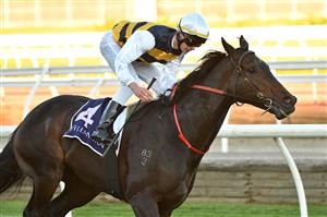 MELBOURNE, AUSTRALIA - MAY 22: Lachlan Neindorf riding Romancer winning Race 8, the Hilton Nicholas Straight Six, during Melbourne Racing at Flemington Racecourse on May 22, 2021 in Melbourne, Australia. (Photo by Vince Caligiuri/Getty Images)