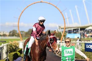 SYDNEY, AUSTRALIA - MAY 22: Jean Van Overmeire on Underground Music returns to scale after winning race 1 the TAB Highway Handicap during Sydney Racing at Rosehill Gardens on May 22, 2021 in Sydney, Australia. (Photo by Mark Evans/Getty Images)