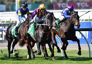 MELBOURNE, AUSTRALIA - MAY 22: Brett Prebble riding Mongolian Marshal winning Race 2, the Tab Supports National Jockeys Trust, during Melbourne Racing at Flemington Racecourse on May 22, 2021 in Melbourne, Australia. (Photo by Vince Caligiuri/Getty Images)