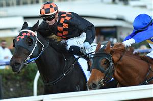 MELBOURNE, AUSTRALIA - MAY 22: Jamie Kah riding Horrifying winning Race 7, the Off The Track Community Trophy ,during Melbourne Racing at Flemington Racecourse on May 22, 2021 in Melbourne, Australia. (Photo by Vince Caligiuri/Getty Images)