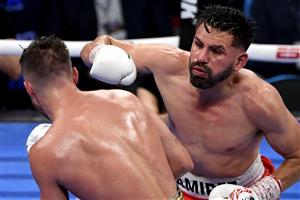 LAS VEGAS, NEVADA - MAY 22: Josh Taylor (L) and Jose Ramirez battle during their junior welterweight world unification title fight at Virgin Hotels Las Vegas on May 22, 2021 in Las Vegas, Nevada. Taylor won by unanimous decision. (Getty Images)