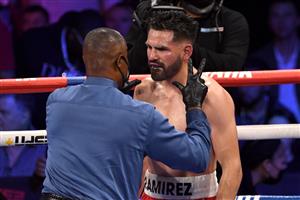 LAS VEGAS, NEVADA - MAY 22: Referee Kenny Bayless counts to Jose Ramirez after being knocked down by Josh Taylor during their junior welterweight world unification title fight at Virgin Hotels Las Vegas on May 22, 2021 in Las Vegas, Nevada. Taylor won by unanimous decision. (Getty Images)