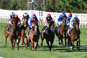 MELBOURNE, AUSTRALIA - MAY 22: Michael Dee riding All Of Brighton ( last far left) before winning race 6, the Ecycle Solutions Trophy, during Melbourne Racing at Flemington Racecourse on May 22, 2021 in Melbourne, Australia. (Photo by Vince Caligiuri/Getty Images)