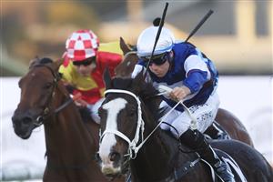 SYDNEY, AUSTRALIA - MAY 22: Tommy Berry on Mubariz wins race 9 the Ranvet Handicap during Sydney Racing at Rosehill Gardens on May 22, 2021 in Sydney, Australia. (Photo by Mark Evans/Getty Images)