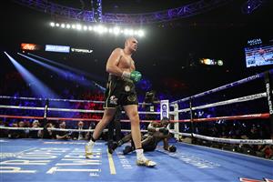 LAS VEGAS, NEVADA - FEBRUARY 22: Tyson Fury knocks down Deontay Wilder in the fifth round during their Heavyweight bout for Wilder's WBC and Fury's lineal heavyweight title on February 22, 2020 at MGM Grand Garden Arena in Las Vegas, Nevada. (Getty Images)