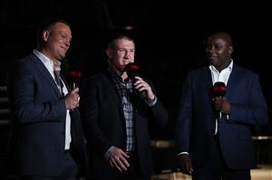 SYDNEY, AUSTRALIA - MAY 26: Paul Gallen speaks on camera as part of the commentary team during the Heavyweight bout between Justis Huni and Christian Tsoye at ICC Sydney on May 26, 2021 in Sydney, Australia. (Getty Images)