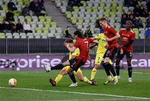 GDANSK, POLAND - MAY 26: Edinson Cavani of Manchester United scores their team's first goal during the UEFA Europa League Final between Villarreal CF and Manchester United at Gdansk Arena on May 26, 2021 in Gdansk, Poland. (Getty Images)