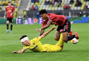 GDANSK, POLAND - MAY 26: Marcus Rashford of Manchester United is tackled by Juan Foyth of Villarreal CF during the UEFA Europa League Final between Villarreal CF and Manchester United at Gdansk Arena on May 26, 2021 in Gdansk, Poland. (Getty Images)