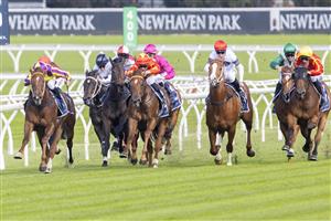 SYDNEY, AUSTRALIA - MAY 29: Jean Van Overmeire (R) on Park Avenue wins race 1 the Ironmark Handicap during Sydney Racing at Royal Randwick Racecourse on May 29, 2021 in Sydney, Australia. (Photo by Jenny Evans/Getty Images)