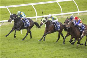 SYDNEY, AUSTRALIA - MAY 29: Jay Ford (L) on Lina's Hero wins race 8 the Precise Air Handicap during Sydney Racing at Royal Randwick Racecourse on May 29, 2021 in Sydney, Australia. (Getty)