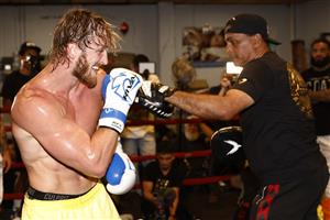 MIAMI BEACH, FLORIDA - JUNE 02: Logan Paul works out with his coach Milton Lacroix at the 5th St. Gym prior to his June 6th exhibition boxing match against Floyd Mayweather on June 02, 2021 in Miami Beach, Florida. (Getty Images)