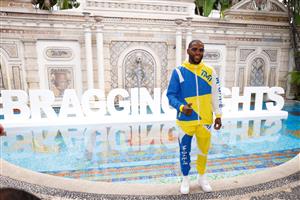 MIAMI BEACH, FLORIDA - JUNE 03: Floyd Mayweather takes part in media availability ahead of his June 6th exhibition boxing match against Logan Paul on June 03, 2021 at Villa Casa Casuarina at the former Versace Mansion in Miami Beach, Florida. (Getty Images)