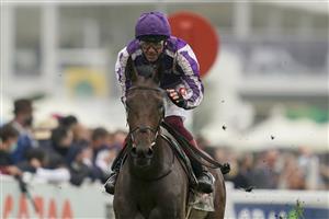 EPSOM, ENGLAND - JUNE 04: Frankie Dettori celebrates as he rides Snowfall to win The Cazoo Oaks by sixteen lengths at Epsom Racecourse on June 04, 2021 in Epsom, England. Due to the Coronavirus pandemic only owners along with a limited number of the paying public will be allowed to attend the meeting. (Photo by Alan Crowhurst/Getty Images)