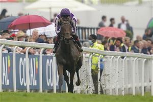EPSOM, ENGLAND - JUNE 04: Frankie Dettori riding Snowfall win The Cazoo Oaks by sixteen lengths at Epsom Racecourse on June 04, 2021 in Epsom, England. Due to the Coronavirus pandemic only owners along with a limited number of the paying public will be allowed to attend the meeting. (Photo by Alan Crowhurst/Getty Images)