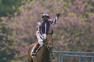 EPSOM, ENGLAND - JUNE 04: Frankie Dettori celebrates after riding Snowfall to win The Cazoo Oaks by sixteen lengths at Epsom Racecourse on June 04, 2021 in Epsom, England. Due to the Coronavirus pandemic only owners along with a limited number of the paying public will be allowed to attend the meeting. (Photo by Alan Crowhurst/Getty Images)