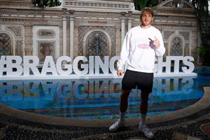 MIAMI BEACH, FLORIDA - JUNE 03: Logan Paul takes part in media availability ahead of his June 6th exhibition boxing match against Floyd Mayweather on June 03, 2021 at Villa Casa Casuarina at the former Versace Mansion in Miami Beach, Florida. (Getty Images)