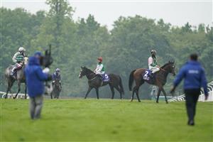 EPSOM, ENGLAND - JUNE 04: Martin Dwyer riding Pyledriver (red cap) after winning The Coral Coronation Cup at Epsom Racecourse on June 04, 2021 in Epsom, England. Due to the Coronavirus pandemic only owners along with a limited number of the paying public will be allowed to attend the meeting. (Photo by Alan Crowhurst/Getty Images)