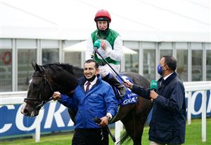 EPSOM, ENGLAND - JUNE 04: Pyledriver and jockey Martin Dwyer after winning the Coral Coronation Cup at Epsom Racecourse on June 4, 2021 in Epsom, England. (Photo by John Walton - Pool/Getty Images)
