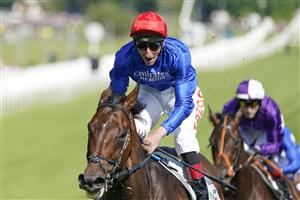 EPSOM, ENGLAND - JUNE 05: Adam Kirby celebrates after riding Adayar to win The Cazoo Derby at Epsom Racecourse on June 05, 2021 in Epsom, England. Due to the Coronavirus pandemic, only owners along with a limited number of the paying public will be allowed to attend the meeting. (Photo by Alan Crowhurst/Getty Images)