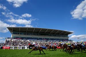 EPSOM, ENGLAND - JUNE 05: Mokaatil ridden by David Egan (left) on their way to winning the World Pool 'Dash' Handicap during day two of the Cazoo Derby Festival at Epsom Racecourse on June 5, 2021 in Epsom, England. (Photo by John Walton-Pool/Getty Images)