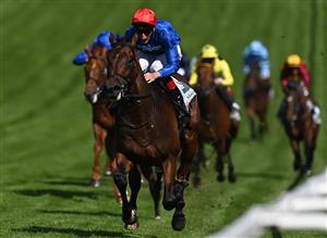 Adayar ridden by Adam Kirby on their way to winning the Epsom Derby on the second day of the Epsom Derby Festival horse racing event at Epsom Downs Racecourse in Surrey, southern England on June 5, 2021. (Photo by Glyn KIRK / AFP) (Photo by GLYN KIRK/AFP via Getty Images)
