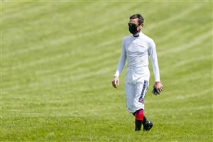 EPSOM, ENGLAND - JUNE 05: Frankie Dettori walks the track at Epsom Racecourse on June 05, 2021 in Epsom, England. Due to the Coronavirus pandemic, only owners along with a limited number of the paying public will be allowed to attend the meeting. (Photo by Alan Crowhurst/Getty Images)