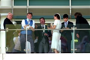 EPSOM, ENGLAND - JUNE 05: Simon Cowell, Lauren Silverman and Adam Silverman during day two of the Cazoo Derby Festival at Epsom Racecourse on June 5, 2021 in Epsom, England. (Photo by John Walton-Pool/Getty Images)