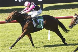 SYDNEY, AUSTRALIA - JUNE 05: Louise Day (pink) on Distillate wins race 2 the TAB highway Class 3 handicap during Sydney Racing at Rosehill Gardens on June 05, 2021 in Sydney, Australia. (Photo by Jenny Evans/Getty Images)
