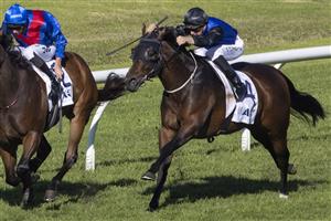 SYDNEY, AUSTRALIA - JUNE 05: Sam Clipperton (R) on Shadow Crush wins race 5 the Acy Securities Handicap during Sydney Racing at Rosehill Gardens on June 05, 2021 in Sydney, Australia. (Photo by Jenny Evans/Getty Images)